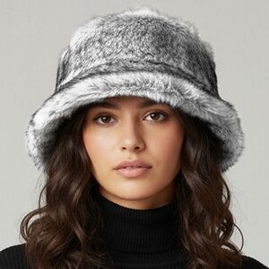 White Fur Bucket Hat Winter Statement Style Trendy Fuzzy Cute Trendy Gray